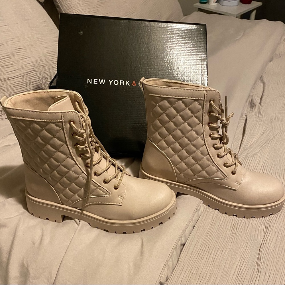 Brand New/ Never Worn Cream Lace Up Combat Boot